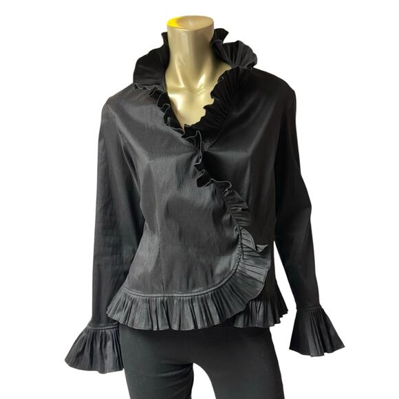 Isadora Black Taffeta Ruffle Top Blouse Romantic Gothic PL Petite L - Picture 1 of 6